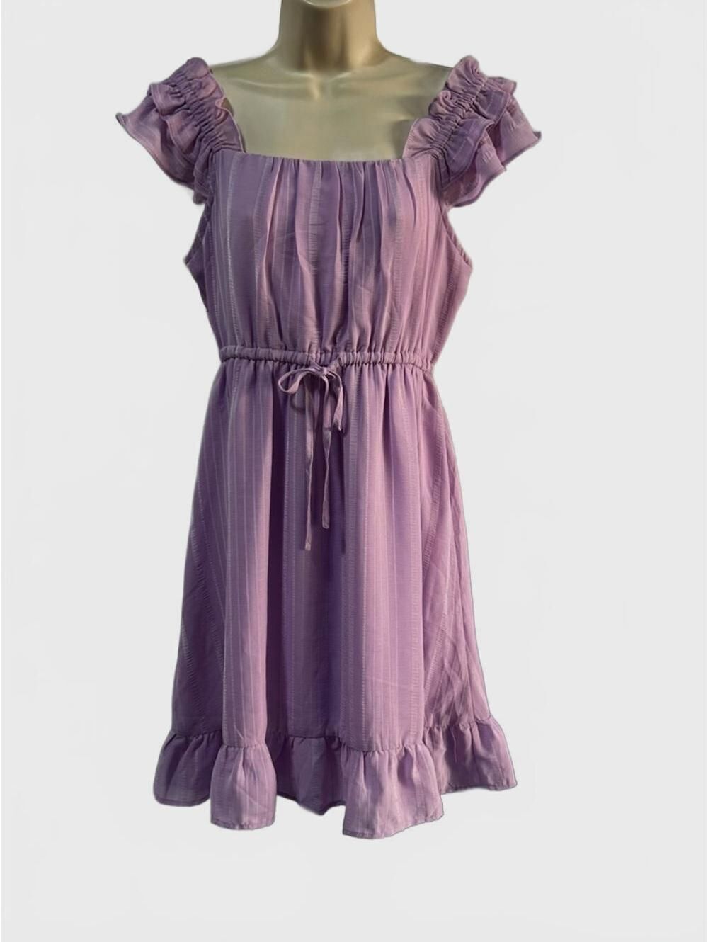 Jodifl Candy Dress Lavender Ruffle-Sleeve Dress with Drawstring Waist Small NWT